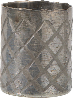 J-Line vaas Cilinder Ruitpatroon - glas - lichtgrijs - small