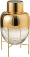 J-Line vaas Cylinder Op Voet - glas - transparant/goud - large - 38 cm hoog