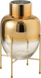 J-Line vaas Cylinder Op Voet - glas - transparant/goud - small - 32 cm hoog
