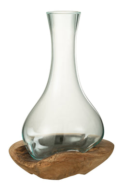 J-Line Vaas Fles Gamal Hout/Glas Natuur/Transparant Large