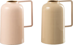 J-Line vaas Fles - metaal - lichtroze/beige - 2 stuks - 15.00 cm hoog