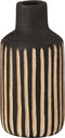 J-Line vaas Fles Strepen Paulownia - zwart/naturel - small - 33.50 cm hoog