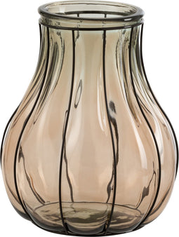 J-Line vaas Fusion - glas/metaal - taupe - small - 30 cm hoog