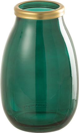 J-Line vaas Goud Boord - glas - groen - small - 28 cm hoog