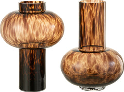 J-Line vaas Grenade - glas - bruin/zwart - 2 stuks - 25 cm hoog