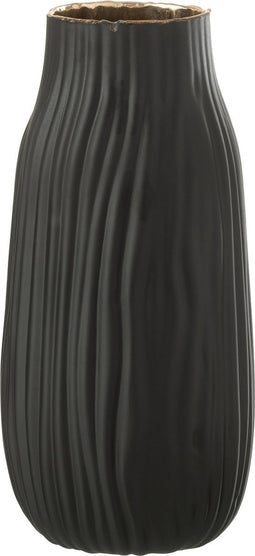 J-Line vaas Inkepingen - glas - zwart/goud - medium - 26 cm hoog