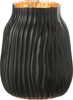 J-Line Vaas Inkepingen Glas Zwart/Goud Small - Bloemenvaas 20.00 cm hoog