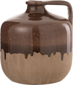 J-Line vaas kruik Handvat - keramiek - beige/bruin - small - 19.5 cm hoog