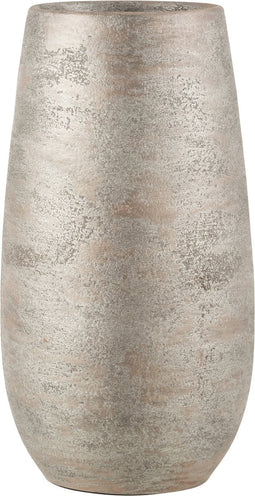 J-Line Vaas Oneffen Ruw Keramiek Zilver Large - Bloemenvaas 41 cm hoog