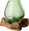 J-Line vaas op voet Gamal - hout/glas - naturel/groen - small - 17 cm hoog
