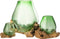 J-Line vaas op voet Gamal - hout/glas - naturel/groen - small - 17 cm hoog