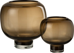 J-Line vaas Op Voet Rond - glas - donkerbruin - large - Ø 20.5 cm