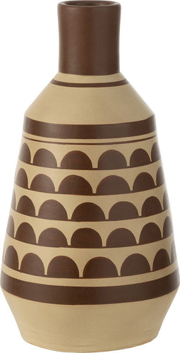 J-Line vaas Patroon Half Cirkels - keramiek - wit/bruin - 44 cm hoog