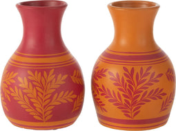 J-Line vaas Takken + Lijnen - keramiek - oranje/roze - 2 stuks - 32 cm hoog
