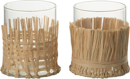 J-Line vaas Vlecht - glas/raffia - transparant - small - 2 stuks