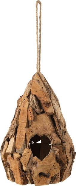 J-Line vogelhuisje Druppel Vorm - hout - bruin