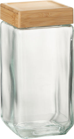 J-Line voorraadpot Brad - glas/bamboe - transparant/naturel - extra large