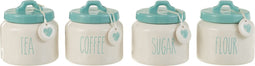 J-Line voorraadpot Flour/Sugar/Coffee/Tea - keramiek - wit/blauw - 4 stuks