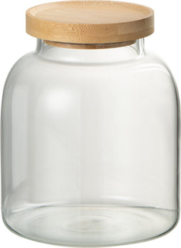 J-Line voorraadpot Tom - glas/bamboe - transparant/naturel - small