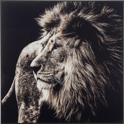 J-Line wanddecoratie Leeuw - glas/aluminium - zwart/wit