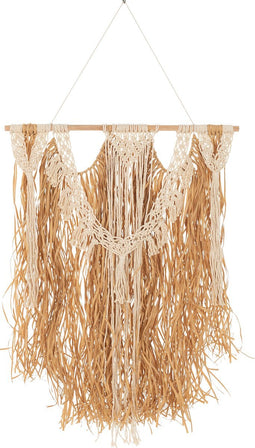 J-Line wanddecoratie Macrame Raffia - katoen - ecru/naturel