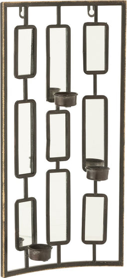 J-Line wanddecoratie Theelichthouder - metaal/glas - grijs - small - 25 x 52 cm