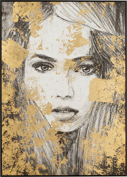 J-Line wanddecoratie vrouw - canvas/polyresin zwart/goud