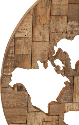 J-Line wanddecoratie Wereldkaart - hout - bruin