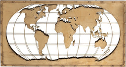 J-Line wanddecoratie Wereldkaart - spiegel/metaal - kaki