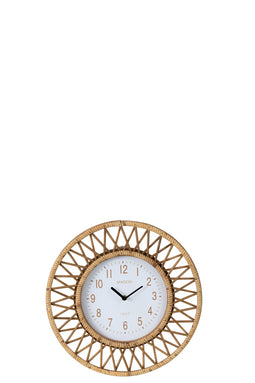 J-Line wandklok Wonder - rotan - naturel/wit - small - Ø 2.50 cm - woonaccessoires