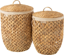 J-Line wasmanden + Deksel Waterhyacinth - jute - naturel - 2 stuks