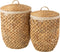 J-Line wasmanden + Deksel Waterhyacinth - jute - naturel - 2 stuks