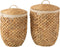 J-Line wasmanden + Deksel Waterhyacinth - jute - naturel - 2 stuks