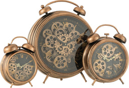 J-Line Wekker Romeinse Cijfers Tandwielen klok - metaal - brons - large - Ø 47 cm - woonaccessoires