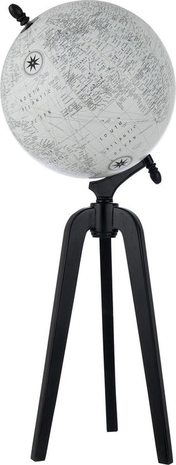 J-Line wereldbol Op Voet - hout - grijs/zwart - extra large