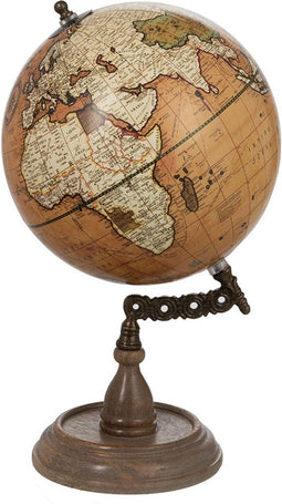 J-Line wereldbol Op Voet - hout - roest/naturel - medium