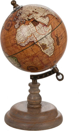 J-Line wereldbol Op Voet - hout - roest/naturel - small