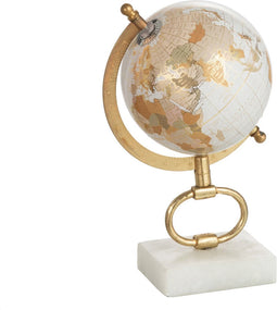 J-Line wereldbol Op Voet Marmer - metaal - wit/goud - small