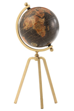 J-Line Wereldbol Tripod Ijzer/Plastiek Goud/Zwart Large