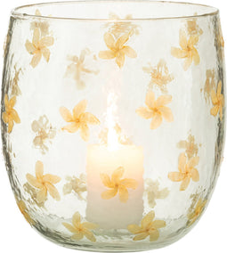 J-Line windlicht Bloemen glas - geel - large