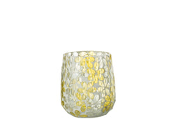 J-Line Windlicht Bloemen Glas Geel/Zilver Medium