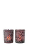 J-Line windlicht bloemen - glas - mat paars - mix/zilver - medium - 2 stuks