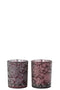 J-Line windlicht bloemen - glas - mat paars - mix/zilver - medium - 2 stuks
