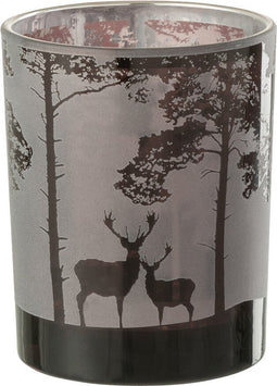 J-Line Windlicht Bos Hert Glas Grijs Medium