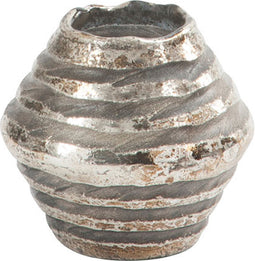 J-Line windlicht Conisch Gestreept - glas - zilver - 2 stuks