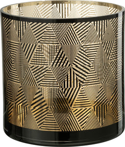 J-Line windlicht Driehoeken Strepen - glas - bruin - large