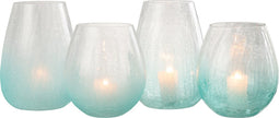 J-Line windlicht Eivorm Craquele - glas - blauw - large - 2 stuks