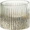 J-Line windlicht Geribbeld - glas - zilver/transparant - small - 2 stuks