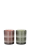 J-Line windlicht geruit - glas - bruin/groen - medium - 2 stuks
