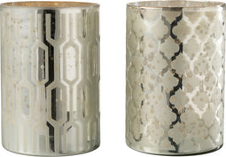 J-Line windlicht - glas - zilver - large - 2 stuks